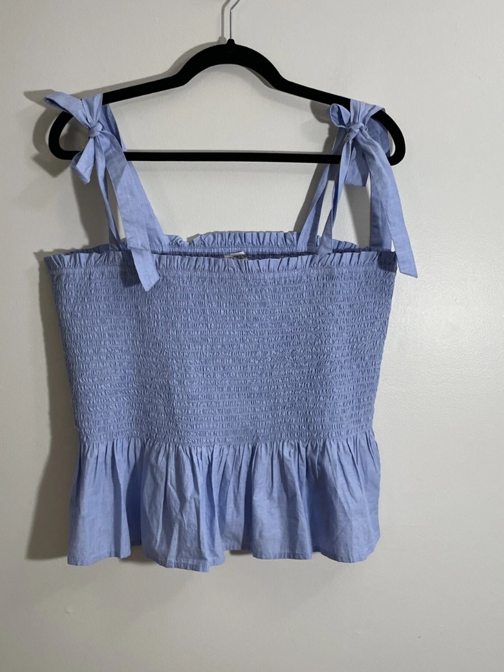 J. Crew Light Blue Smocked Peplum Tie-Strap Tank